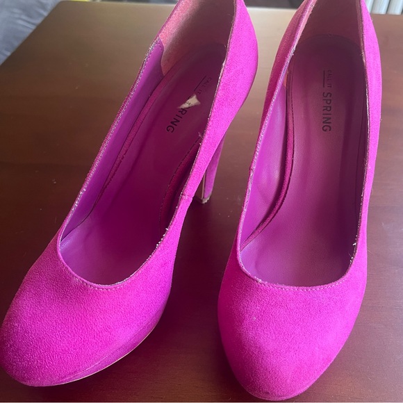 Fuschia Suede Barbie Platform Heel Round Toe Shoe Party Dress Art Chic Prom Date - Picture 2 of 15